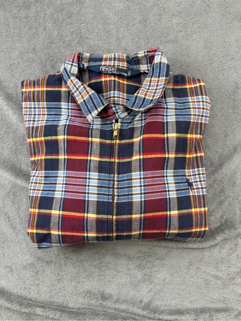 Polo by Ralph Lauren Navy, Red & Yellow Plaid Zip-Front Shirt